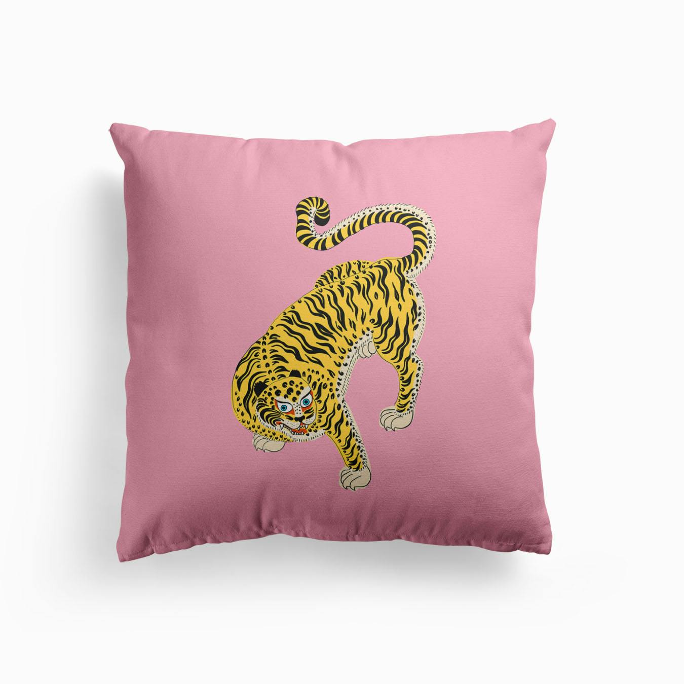 Wild Tiger Pink And Green Cushion by Camille Gressier Fy